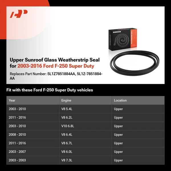 Upper Sunroof Glass Weatherstrip Seal for 2003-2016 Ford F-250 Super Duty