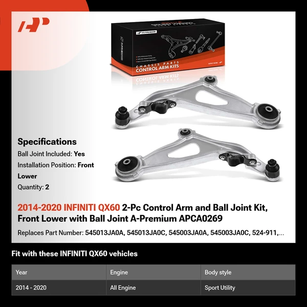 2014-2020 INFINITI QX60 2-Pc Control Arm and Ball Joint Kit, Front Lower with Ball Joint A-Premium APCA0269