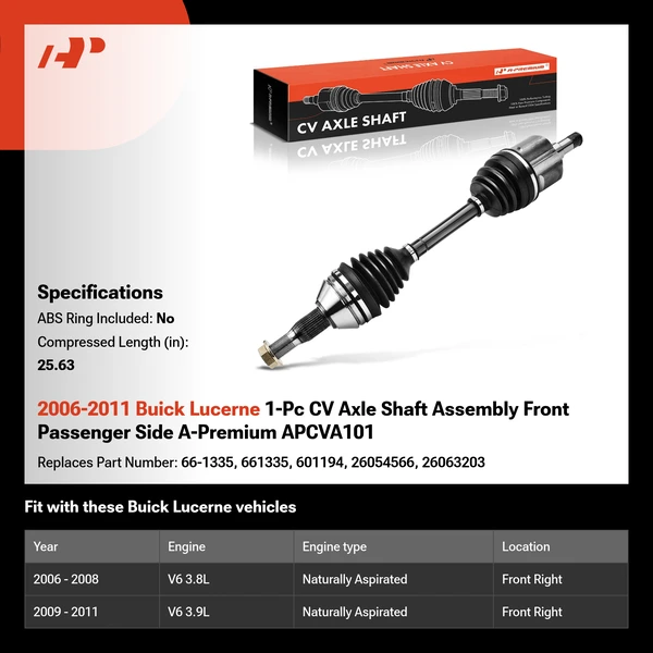 2006-2011 Buick Lucerne 1-Pc CV Axle Shaft Assembly Front Passenger Side A-Premium APCVA101