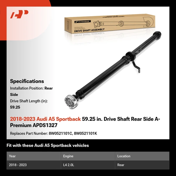 2018-2023 Audi A5 Sportback 59.25 in. Drive Shaft Rear Side A-Premium APDS1327