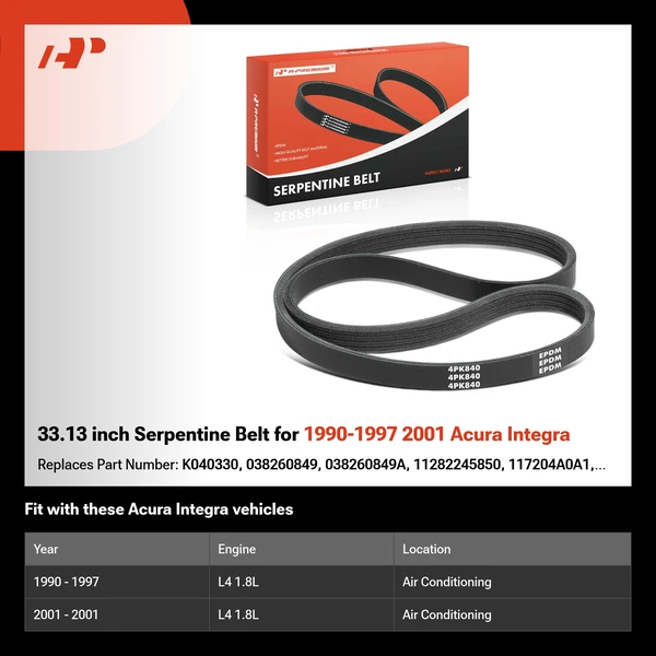 33.13 inch Serpentine Belt for 1990-1997 2001 Acura Integra