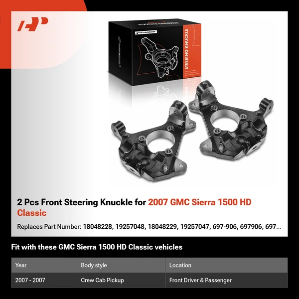 2 Pcs Front Steering Knuckle for 2007 GMC Sierra 1500 HD Classic