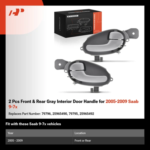 2 Pcs Front & Rear Gray Interior Door Handle for 2005-2009 Saab 9-7x