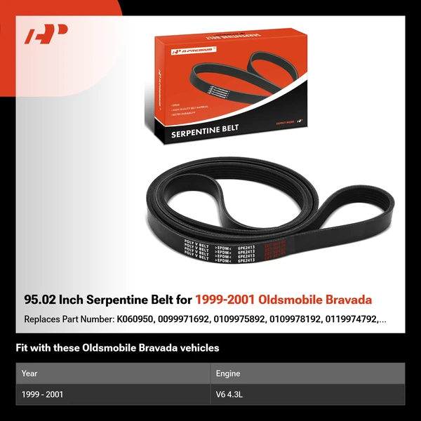 95.02 Inch Serpentine Belt for 1999-2001 Oldsmobile Bravada