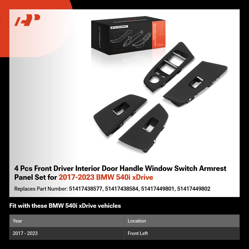 4 Pcs Front Driver Interior Door Handle Window Switch Armrest Panel Set for 2017-2023 BMW 540i xDrive