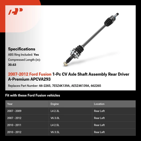 2007-2012 Ford Fusion 1-Pc CV Axle Shaft Assembly Rear Driver A-Premium APCVA293