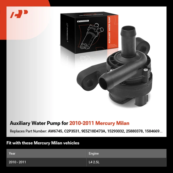 Auxiliary Water Pump for 2010-2011 Mercury Milan