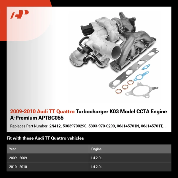 2009-2010 Audi TT Quattro Turbocharger K03 Model CCTA Engine A-Premium APTBC055
