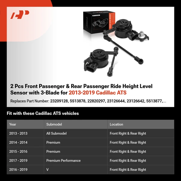 2 Pcs Front Passenger & Rear Passenger Ride Height Level Sensor with 3-Blade for 2013-2019 Cadillac ATS