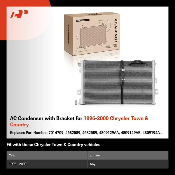 AC Condenser with Bracket for 1996-2000 Chrysler Town & Country