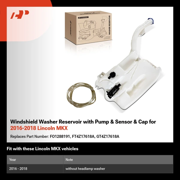 Windshield Washer Reservoir with Pump & Sensor & Cap for 2016-2018 Lincoln MKX