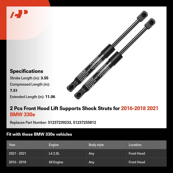 2 Pcs Front Hood Lift Supports Shock Struts for 2016-2018 2021 BMW 330e