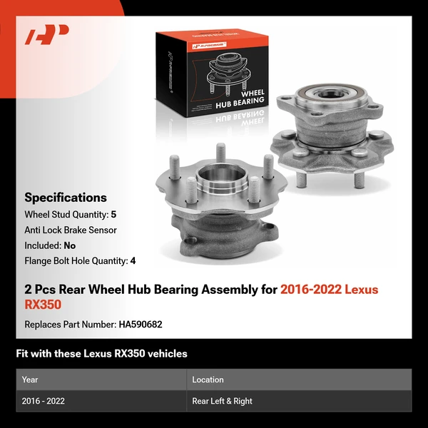2 Pcs Rear Wheel Hub Bearing Assembly for 2016-2022 Lexus RX350