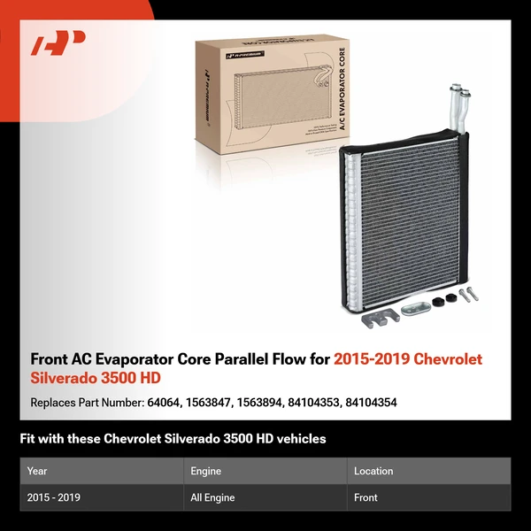 Front AC Evaporator Core Parallel Flow for 2015-2019 Chevrolet Silverado 3500 HD