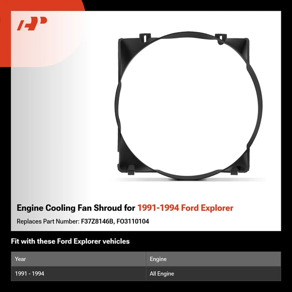 Engine Cooling Fan Shroud for 1991-1994 Ford Explorer