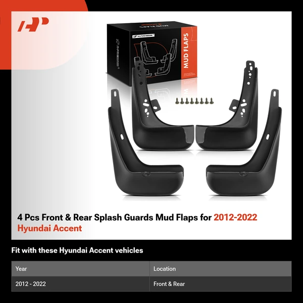 4 Pcs Front & Rear Splash Guards Mud Flaps for 2012-2022 Hyundai Accent