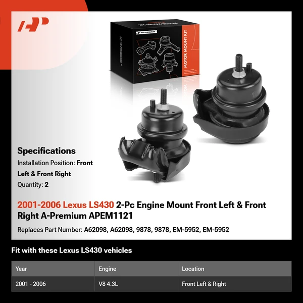 2001-2006 Lexus LS430 2-Pc Engine Mount Front Left & Front Right A-Premium APEM1121