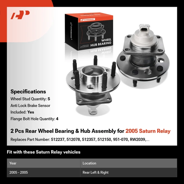 2 Pcs Rear Wheel Bearing & Hub Assembly for 2005 Saturn Relay