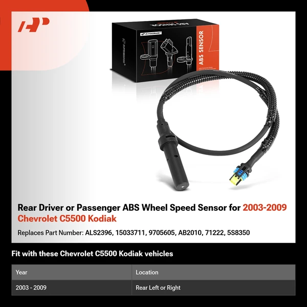 Rear Driver or Passenger ABS Wheel Speed Sensor for 2003-2009 Chevrolet C5500 Kodiak
