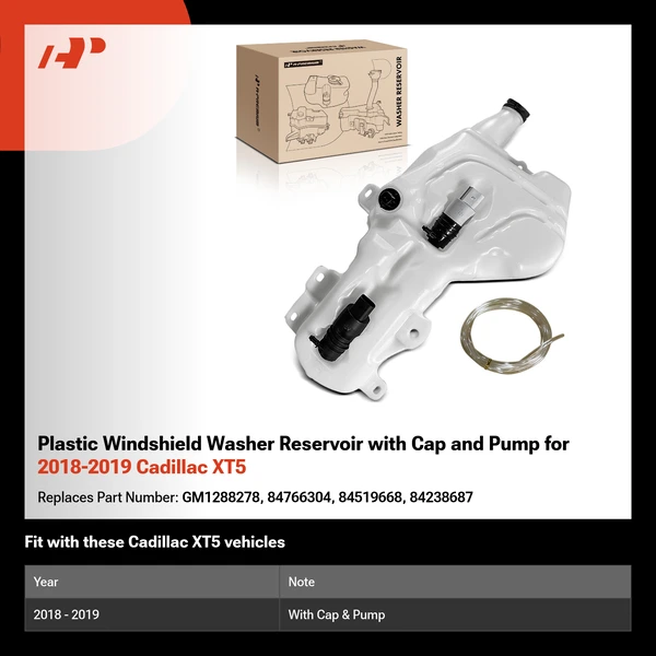Plastic Windshield Washer Reservoir with Cap and Pump for 2018-2019 Cadillac XT5
