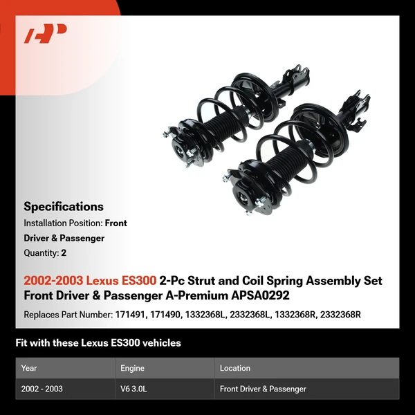 2002-2003 Lexus ES300 2-Pc Strut and Coil Spring Assembly Set Front Driver & Passenger A-Premium APSA0292