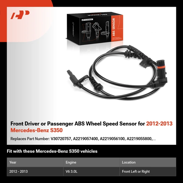 Front Driver or Passenger ABS Wheel Speed Sensor for 2012-2013 Mercedes-Benz S350