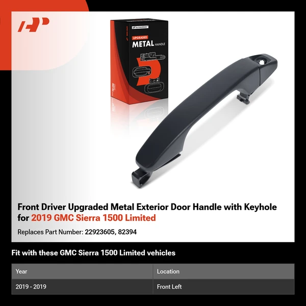 Front Driver Upgraded Metal Exterior Door Handle with Keyhole for 2019 GMC Sierra 1500 Limited