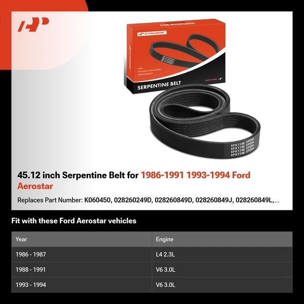45.12 inch Serpentine Belt for 1986-1991 1993-1994 Ford Aerostar