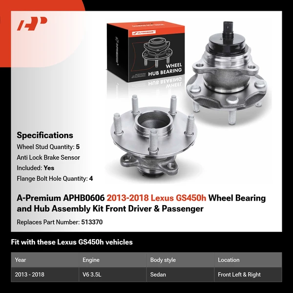 A-Premium APHB0606 2013-2018 Lexus GS450h Wheel Bearing and Hub Assembly Kit Front Driver & Passenger