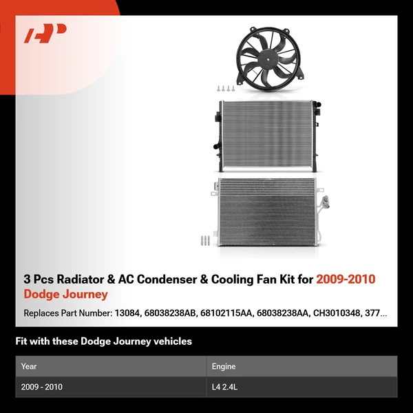 3 Pcs Radiator & AC Condenser & Cooling Fan Kit for 2009-2010 Dodge Journey
