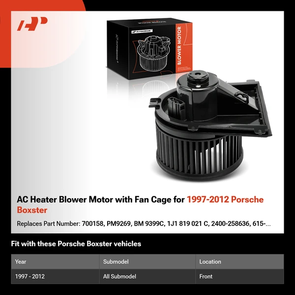 AC Heater Blower Motor with Fan Cage for 1997-2012 Porsche Boxster