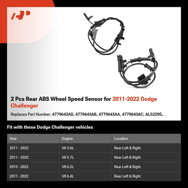 2 Pcs Rear ABS Wheel Speed Sensor for 2011-2022 Dodge Challenger