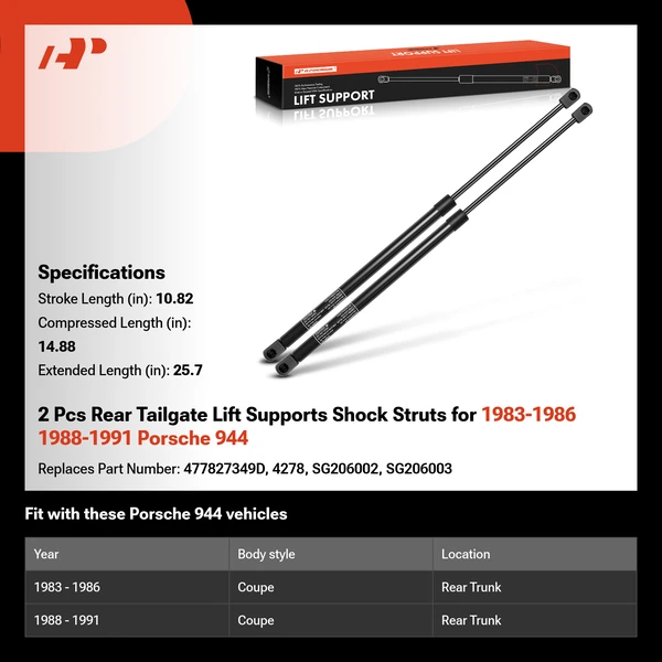 2 Pcs Rear Tailgate Lift Supports Shock Struts for 1983-1986 1988-1991 Porsche 944