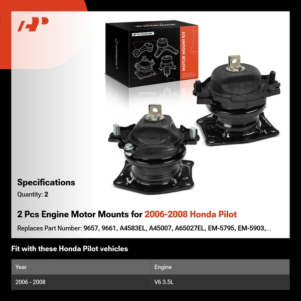 2 Pcs Engine Motor Mounts for 2006-2008 Honda Pilot