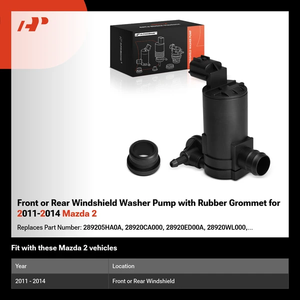 Front or Rear Windshield Washer Pump with Rubber Grommet for 2011-2014 Mazda 2