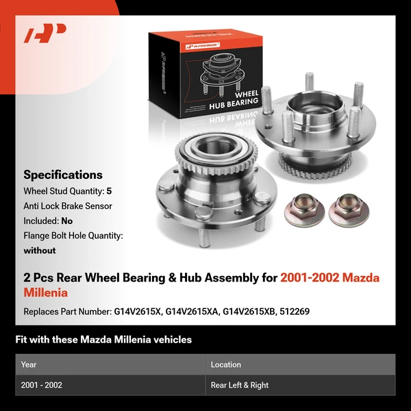 2 Pcs Rear Wheel Bearing & Hub Assembly for 2001-2002 Mazda Millenia