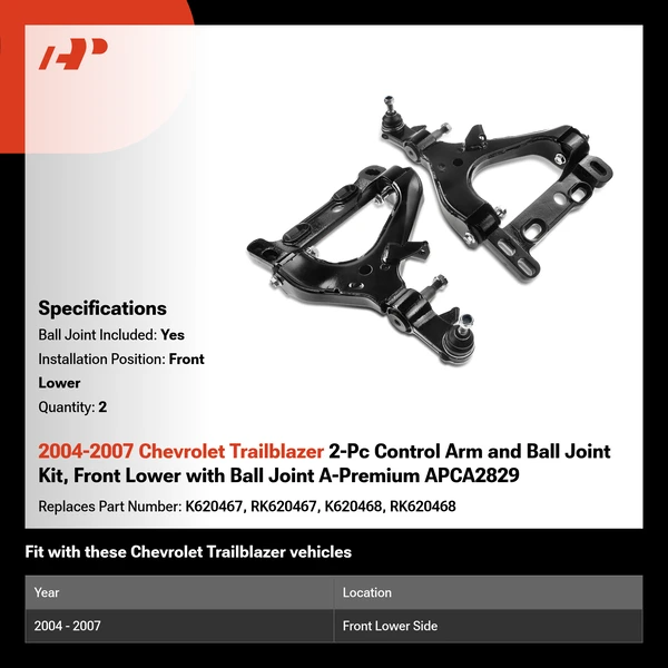 2004-2007 Chevrolet Trailblazer 2-Pc Control Arm and Ball Joint Kit, Front Lower with Ball Joint A-Premium APCA2829
