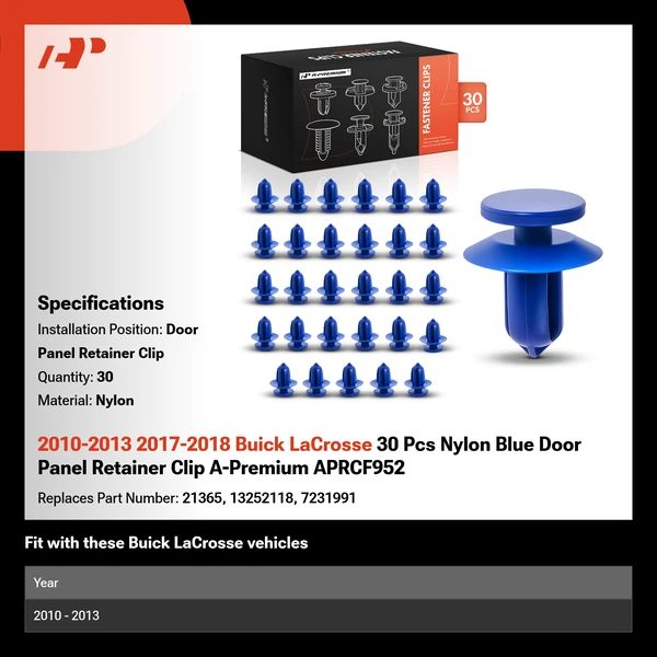 2010-2013 2017-2018 Buick LaCrosse 30 Pcs Nylon Blue Door Panel Retainer Clip A-Premium APRCF952