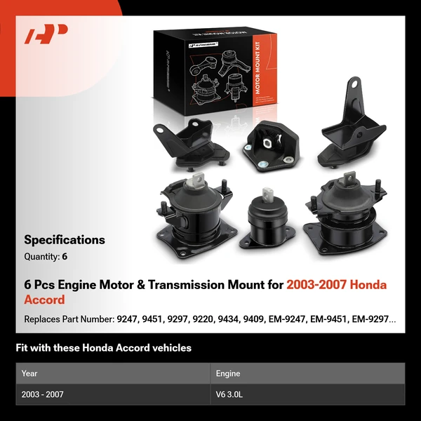 6 Pcs Engine Motor & Transmission Mount for 2003-2007 Honda Accord