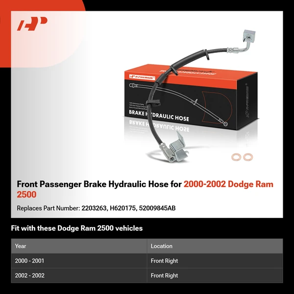 Front Passenger Brake Hydraulic Hose for 2000-2002 Dodge Ram 2500