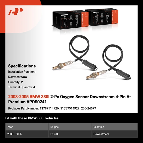 2003-2005 BMW 330i 2-Pc Oxygen Sensor Downstream 4-Pin A-Premium APOS0241