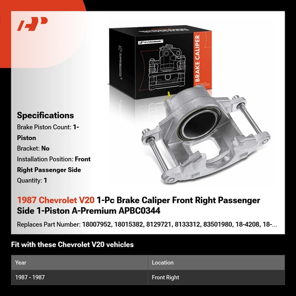 1987 Chevrolet V20 1-Pc Brake Caliper Front Right Passenger Side 1-Piston A-Premium APBC0344