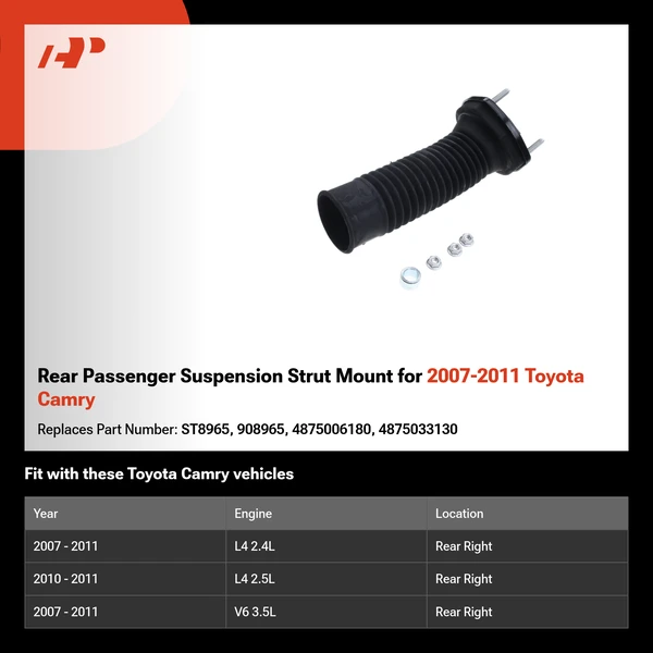 Rear Passenger Suspension Strut Mount for 2007-2011 Toyota Camry