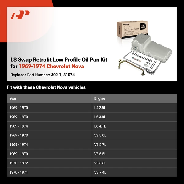 LS Swap Retrofit Low Profile Oil Pan Kit for 1969-1974 Chevrolet Nova