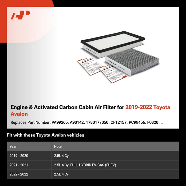 Engine & Activated Carbon Cabin Air Filter for 2019-2022 Toyota Avalon