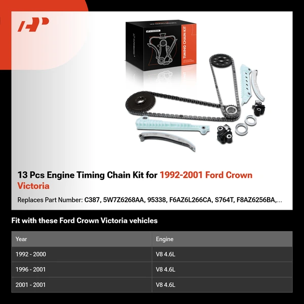 13 Pcs Engine Timing Chain Kit for 1992-2001 Ford Crown Victoria