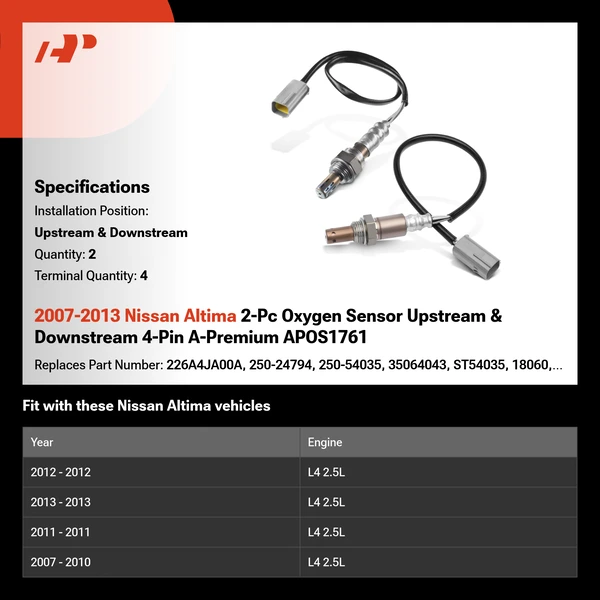 2007-2013 Nissan Altima 2-Pc Oxygen Sensor Upstream & Downstream 4-Pin A-Premium APOS1761
