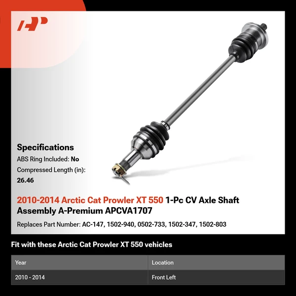 2010-2014 Arctic Cat Prowler XT 550 1-Pc CV Axle Shaft Assembly A-Premium APCVA1707