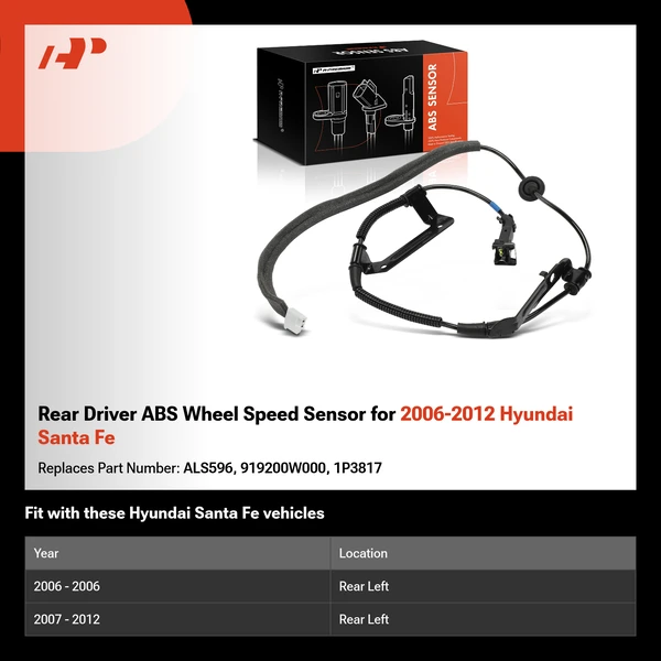 Rear Driver ABS Wheel Speed Sensor for 2006-2012 Hyundai Santa Fe