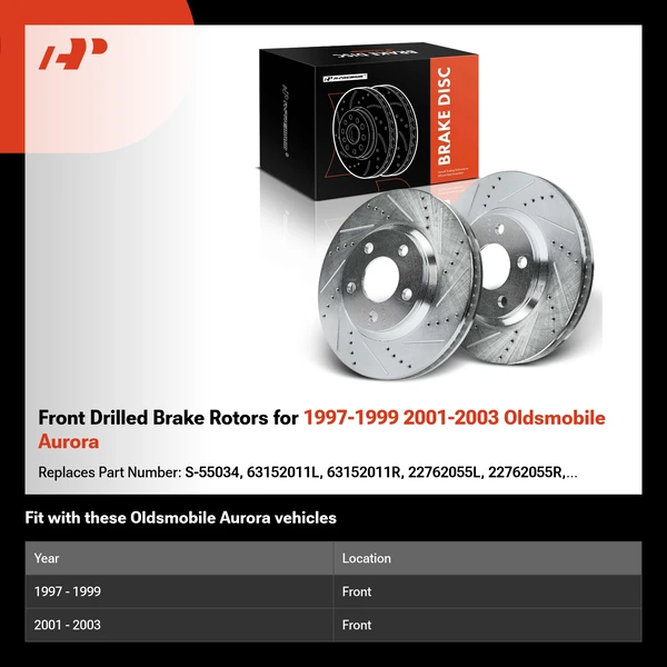 Front Drilled Brake Rotors for 1997-1999 2001-2003 Oldsmobile Aurora
